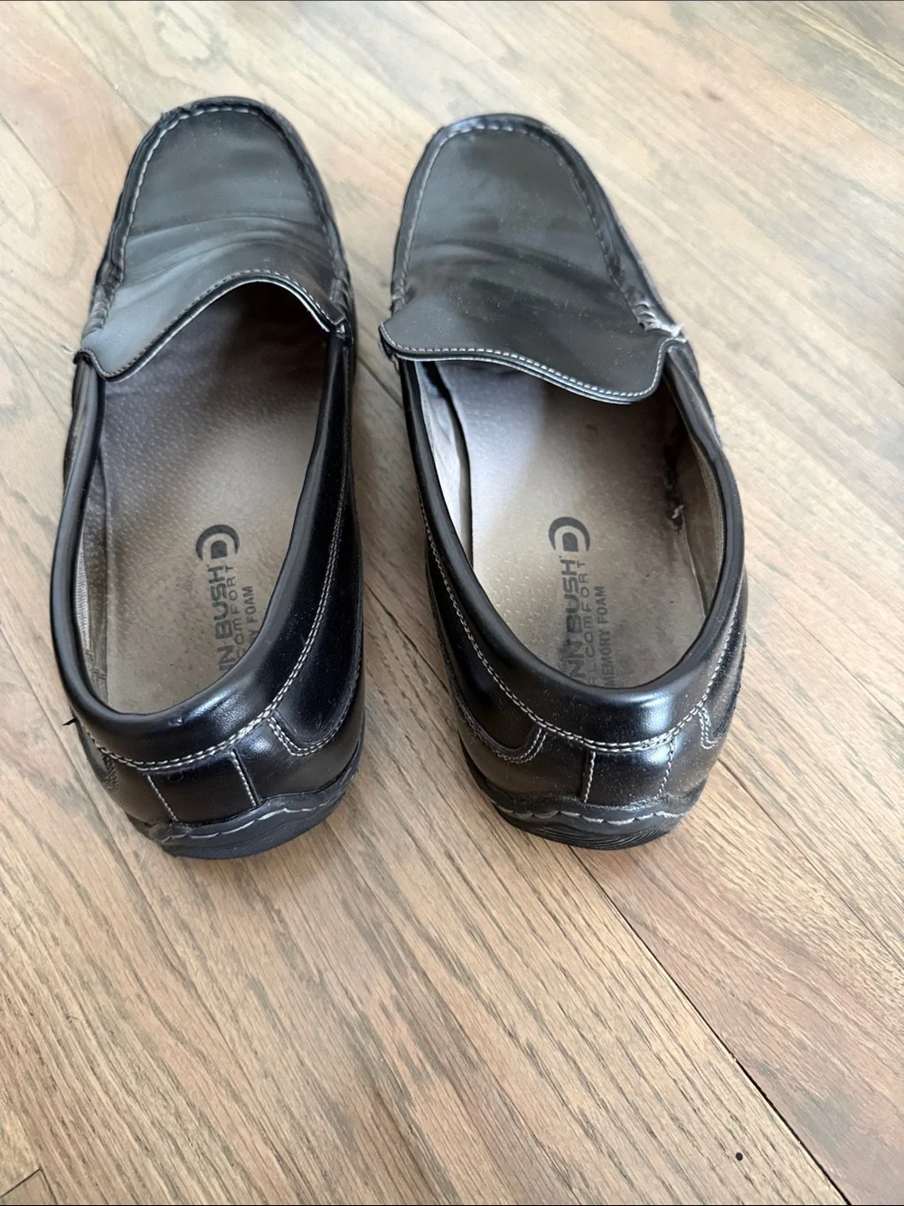 Nunn Bush Black Leather Moc Toe Slip-On Loafers